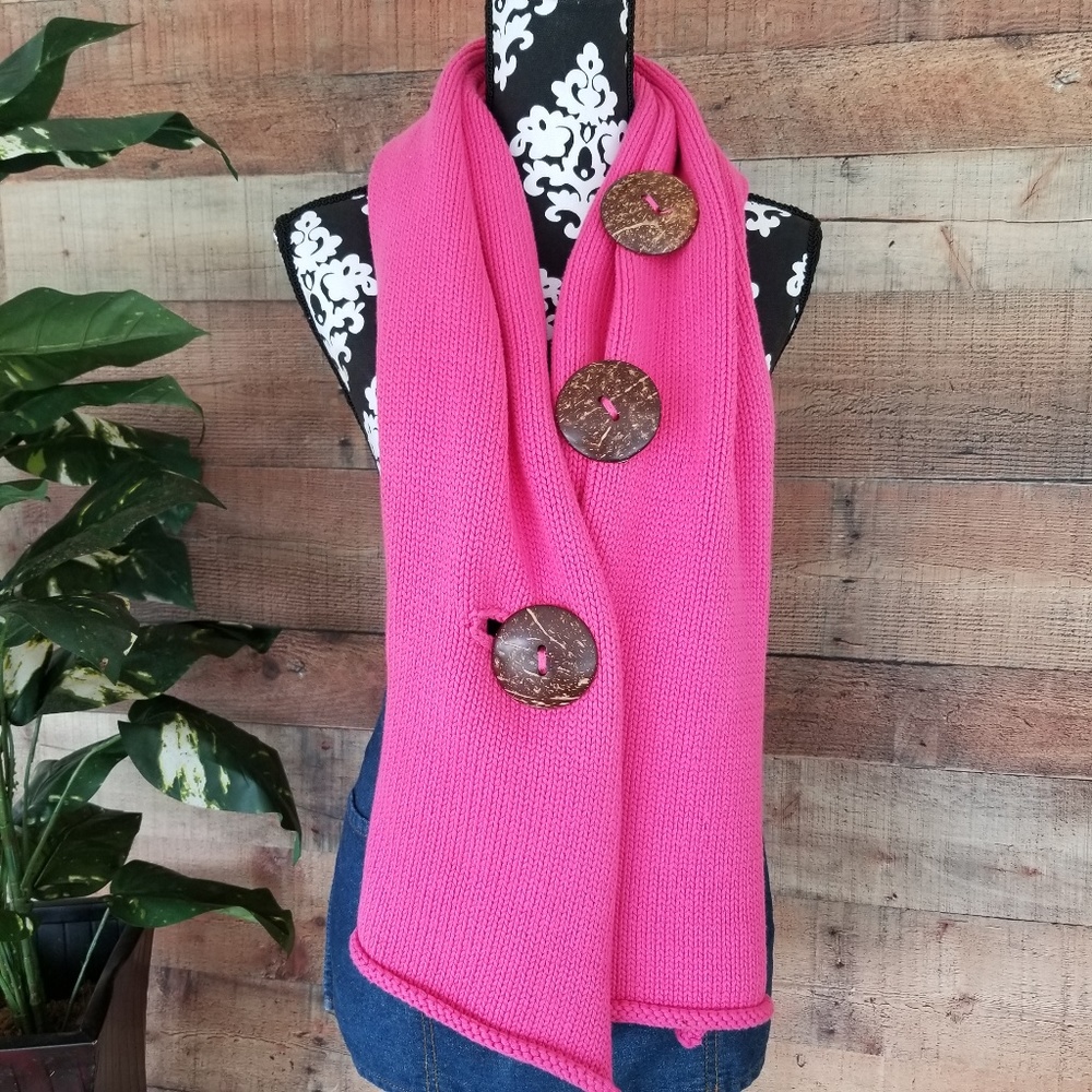 Oversized Pink Knit Scarf W/ Oversized Buttons